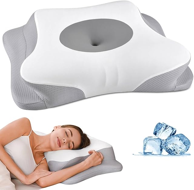 Cervical Neck Pillow - Contour Bed Pillow for Neck Pain Relief, Ergonomic Orthopedic Side Sleeper Pillow for Sleeping, Cooling Memory Foam Pillows for Back & Stomach Sleepers with Pillowcase