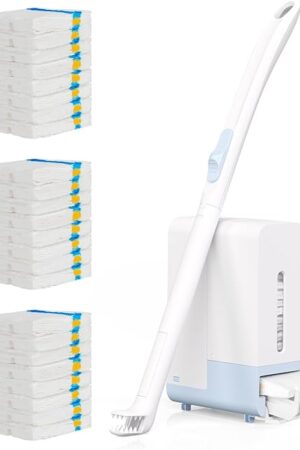 AIR U+ Disposable Toilet Brush Wand for Scrubbing Bubbles Flushable Refills, Wall Mount Toilet Cleaning System with 24 Refills + 1 Toilet Wand + 1 Automatic Visual Caddy