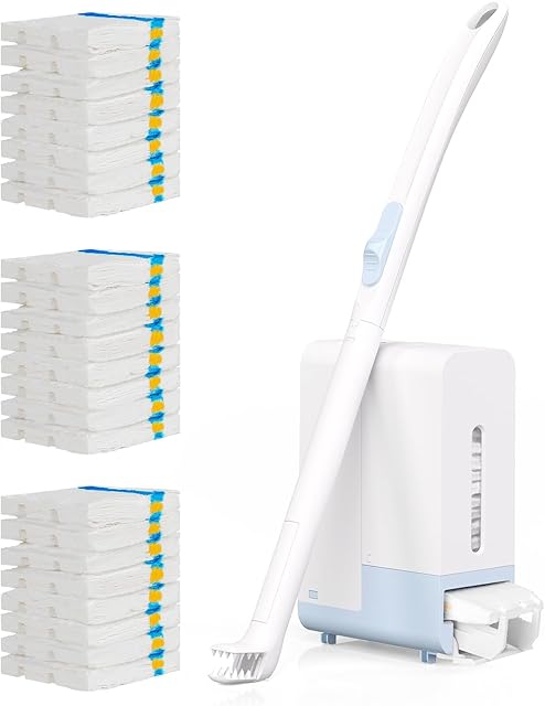 AIR U+ Disposable Toilet Brush Wand for Scrubbing Bubbles Flushable Refills, Wall Mount Toilet Cleaning System with 24 Refills + 1 Toilet Wand + 1 Automatic Visual Caddy