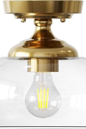 VONLUCE Industrial Semi Flush Mount Ceiling Light 8.3" Farmhouse Brushed Gold