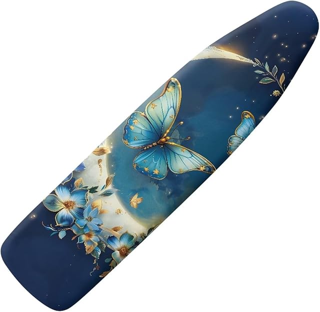 Butterfly Flower Ironing Board Cover and Padding 15 x 54 Non-Slip Ironing Board Protective Ironing Pad Cover Built in Ironing Board Sleeve Home Decor Party Favors Moon Blue