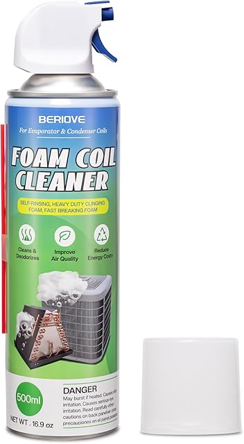 BERlOVE Coil Cleaner Air Conditioner, Powerful Foam Spray for Air Conditioner Coils, HVAC Coil Cleaner Biodegradable for Evaporators & Condensers 16.9 fl. oz