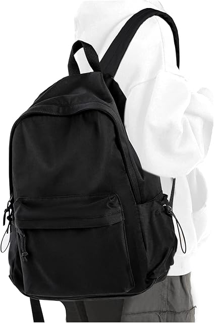 Black School Backpack for Girls Women Waterproof High School Book Bag Cute Backpack for Men Teens Boys, Lightweight Simple Middle School Back Pack Daypack