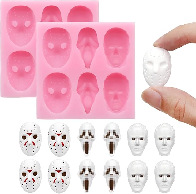 2 Pcs Halloween Chocolate Mold Pink Silicone Molds Halloween Theme Food Grade Chocolate Candy Moulds 3D Skull Scary Movie Characters Designs Homemade Prank Chocolate Mold for Halloween Party Decor