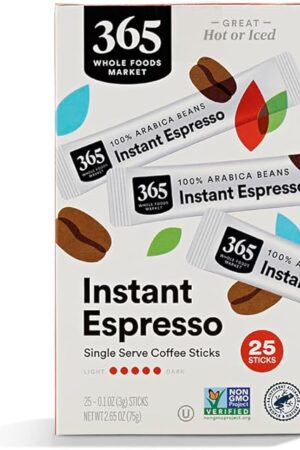 365 by Whole Foods Market, Instant Espresso, Dark Roast, 25 Single Serve Coffee Sticks, 2.65 Ounces