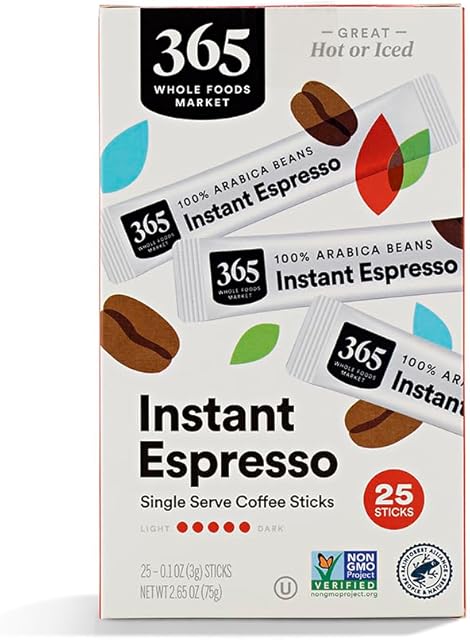 365 by Whole Foods Market, Instant Espresso, Dark Roast, 25 Single Serve Coffee Sticks, 2.65 Ounces