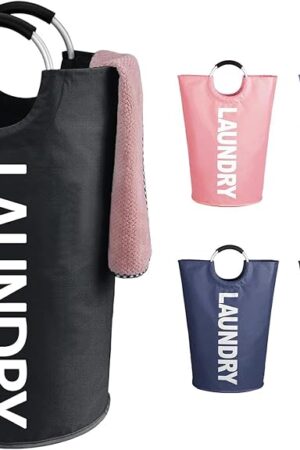 WOOHA 95L Large laundry baskets, Tall Clothes Baskets Folding Washing Bin Foldable Fabric Hamper Bags for Bedroom, Closet,Bathroom,College,laundry bag, black