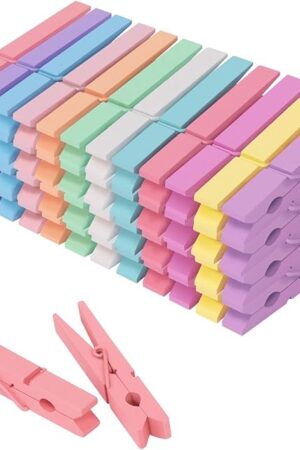 Colored Clothes pins 12 Color, Colorful ClothesPins Wooden Clips for Photos Pictures Decorative Crafts, Decoration clothespins Clothing Hanging clothespins 2.9inch 50PCS (Rainbow Colors)
