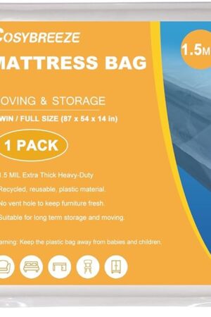 1.5 Mil Thick Plastic Mattress Bags for Moving Mattress Storage Bag Twin or Full Size 1 Pack - Wrap Mattress Protector Short-Term Storage and Disposal