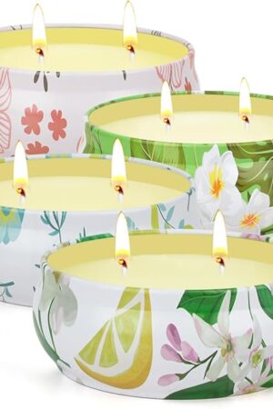 Citronella Candles Outdoor, 4 Pack Soy Wax Lemongrass Candles, Decorative Jar Scented Candle for Patio Garden Backyard Camping Summer, 240 Hours Burning Time