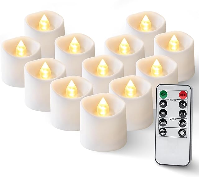 5plots Votive Candles LED Tea Lights White 12 Pack