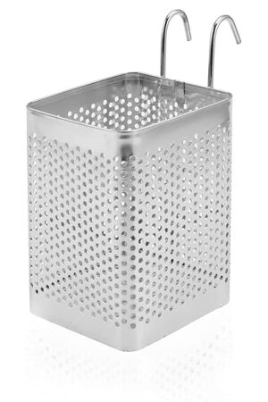 Dishwasher Chopstick Basket – 2.75" x 2.75" x 3.93" Stainless Steel Utensil Holder | Rust-Resistant Perforated Caddy with Hooks for Organizing Chopsticks, Straws, Teaspoons, and Small Kitchen Tools