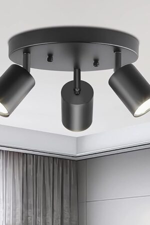 3-Light Ceiling Spotlight Fixture, Adjustable Round Spot Lights GU10 Flush Mount Track Fixture Wall Lamp Directional for Kitchen, Bedroom, Office, Picture Wall, Hallway, Bar