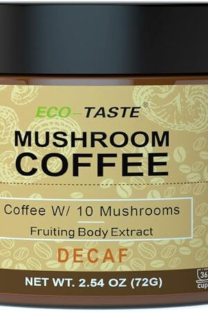 Decaf Mushroom Coffee - 36 Servings, Instant Coffee Mix Includes 10 Mushrooms Extract Powder, 72 Grams