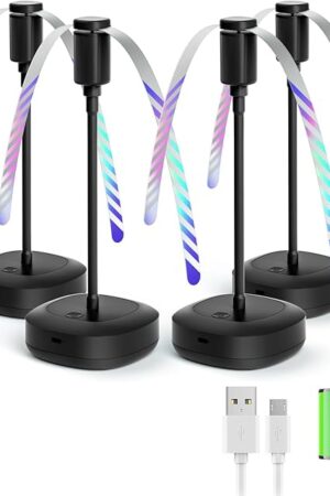 4 Pack Food Table Fan, 2000mAh USB Powered Rechargeable Food Fan, Portable Fan with Flexible Goose-Neck and Soft Blades for BBQ, Patio, Party