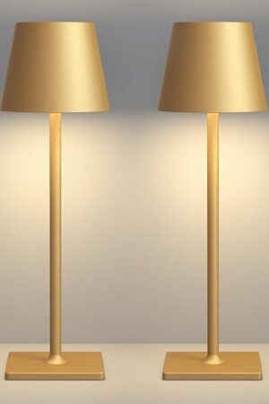 2 Pack Gold Rechargeable Table Lamps, Small Table Lamp with 6000mAh Battery Operated, Wireless Lamp 3 Color Portable LED Touch Lamp, IP65 Waterproof Desk Lamps for Living Room, Dining, Outdoor, Patio