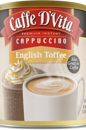 Caffe Da'Vita English Toffee Cappuccino Mix - Instant Cappuccino Mix, Gluten Free, No Cholesterol, No Hydrogenated Oils, No Trans Fat, 99% Caffeine Free, Flavored Instant Coffee - 1 Lb Can