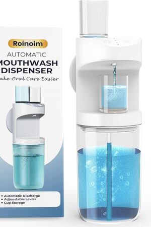 Automatic Mouthwash Dispenser, 550ml (19.35 Oz) Mouthwash Dispenser for Bathroom with Magnetic Cups, 3 Dispensing Levels, Long Standby Time White