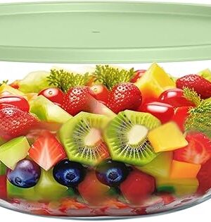 4.7 Quart Large Glass Mixing Bowl with Green Lid, Clear Glass Salad Cooking Bowls for Sourdough Bread Making