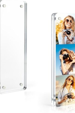 Vowcarol Photo Booth Frame 2x6 Picture Frame, Clear Acrylic Frame, Strong Magnetic 2x6 Acrylic Picture Frames, Free Standing Desktop Display- 1 Pack