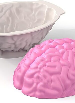 Brain Silicone Mold - Brain Cake Mold with Support Base, 3D Realistic Silicone Human Brain Gelatin Mold 3'' Deep Brain Baking Pan for Candy Breakable Chocolate Jelly or Pudding