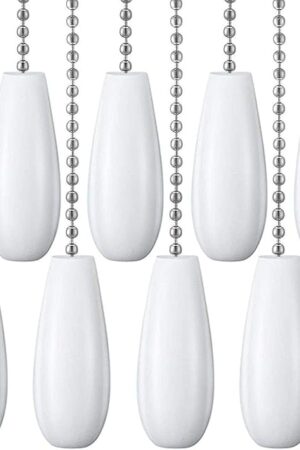 Akahttbn Ceiling Fan Chain Pulls Decorative Extension 12 Inches White Color Wooden Pull Chain Fan Pulls Set Ornaments for Ceiling Light Lamp Fan Chain (Nickel) 8 Pcs