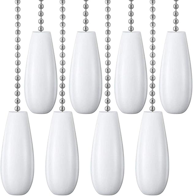 Akahttbn Ceiling Fan Chain Pulls Decorative Extension 12 Inches White Color Wooden Pull Chain Fan Pulls Set Ornaments for Ceiling Light Lamp Fan Chain (Nickel) 8 Pcs