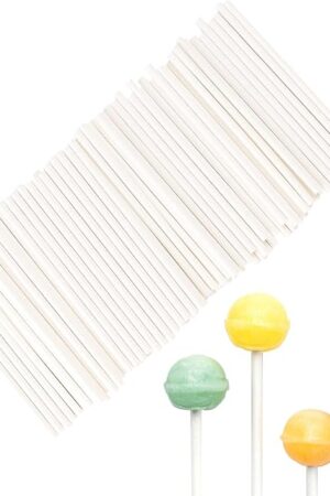 100 Pcs White Lollipop Sticks 3 Inch Cake Pop Sticks Candy Sticks for Cake Pops Paper Lollipop Stick Sucker Sticks for Homemade Rainbow Candy Chocolate Cookie Cake Topper Dessert Treat Sticks