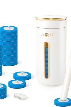 AIR U+ Disposable Toilet Brush, Toilet Bowl Cleaning System with 24 Wand Refill, Clean Brush Starter Kit with 1 Toilet Wand, 1 Storage Caddy and 1 Fragrant Tablet (1 + 24)