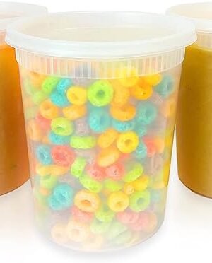 32oz Plastic Deli Food Storage Soup Containers with Airtight Lids, Extra-Thick, Slime, Soup, Leakproof,Stackable,Microwave/Freezer/Dishwasher Safe, BPA Free (24Pack)