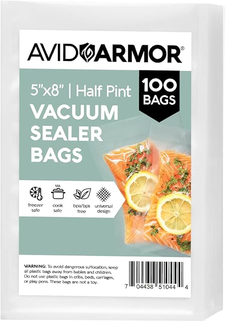 Avid Armor Vacuum Sealer Bags Pint Size 5 x 8 inches Pack of 100