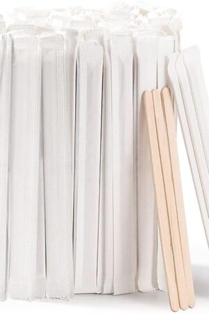 200pcs Individually Wrapped Coffee Stirrers Wood - 5.5" Coffee Stir Sticks, Round End Disposable coffee stirrer, For Coffee, Cocktail and Hot Drinks
