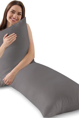 WhatsBedding Memory Foam Body Pillow, Soft Large Long Bed Pillow for Adults, Breathable Full Body Pillow - Dark Grey