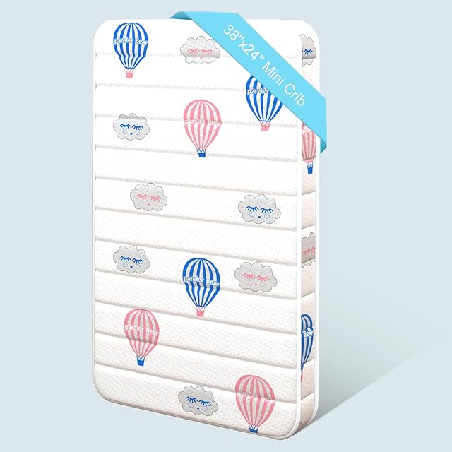3.5" Mini Crib Mattress, 38"x24" Premium Foam Crib Mattress, Soft Breathable Fabric, Hot Air Balloon