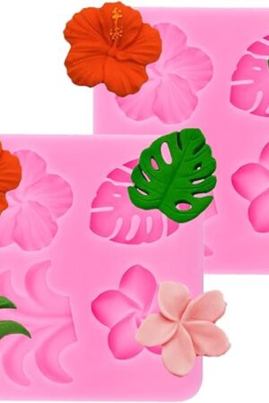 2 Pieces Tropical Flowers Leaves Mold, Flower Monstera Silicone Mold Plumeria Hibiscus Leaf Chocolate Fondant Mold for Chocolate Candy Baking Cakes Decorating
