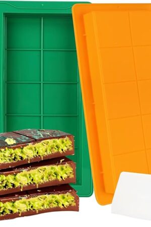 Dubai Chocolate Bar Mold, 2 Pack Deep With 1 Scraper, 1 Inch Deep for Filling Dubai Knafeh Pistachio, Green & Yellow