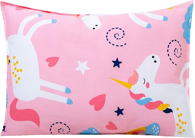 Cottonblue Toddler Pillow Set with Organic Cotton Pillowcase, Pink Unicorn, 14x19 inches, Machine Washable