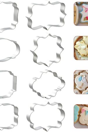 8 PCS Plaque Frame Cookie Cutters, Stainless Steel Plaque Plate Cookie Cutter Fondant Cake Decorating Tools for Birthday Wedding Baby Shower Christmas Cookies Fondant Decorations