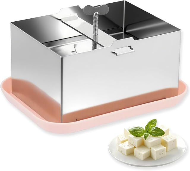 Tofu Press, Tofu Press Stainless Steel with Cheese Cloth and Drip Tray for Homemade Firm Tofu, Paneer Maker & Cheese Press - Efficient Water Removal, Dishwasher Safe