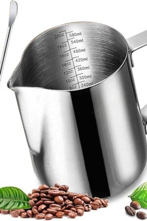 20 oz Milk Frothing Pitcher, 304 stainless steel 600ml milk can coffee frothing cup with art deco pen milk jug coffee cup used to make cappuccino latte