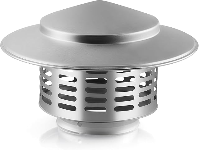 3 Inch 304 Stainless Steel Chimney Cap, Round Chimney Cover with Screen, Stove Pipe Topper for Exterior Fireplace Flue, Furnace Vent (Silver)