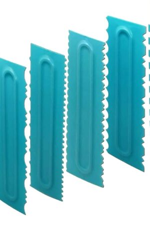 Antallcky Cake Scraper Polisher Set of 6 Pack Decorating Comb and Icing Smoother Mousse Butter Cream Cake Edge Tools, Plastic Sawtooth 12 Design Textures-Blue