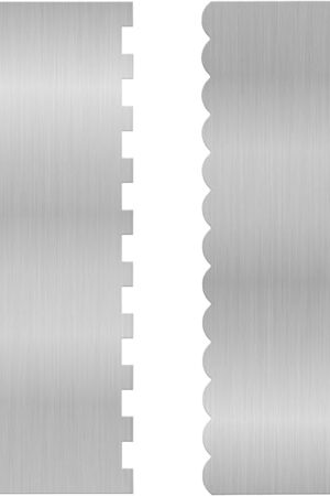 2 Pieces 8.7 Inche Stainless Steel Cake Scraper，Double Sided Patterned Edge Stripe Edge Smoother Scraper Cake Decorating，Cake Decorating Comb Cake Scraper (2, 2)