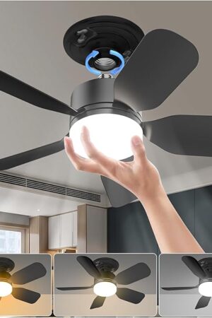 20" E26 Socket Fan Light with Remote, 30W 2000 Lumens, 3 Colors 3000-6000K Socket Breeze Ceiling Fan 6 Speed Wind Light Bulb Fan for Bedroom, Living Room, Kitchen, Laundry Room, Garage