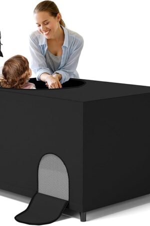Crib Blackout Cover for Pack N Play, Portable Travel Crib Canopy Cover with Storage Bag, Stretchy Breathable Playard Netting Cover for Indoor Outdoor, Blocks 90% Light, Black