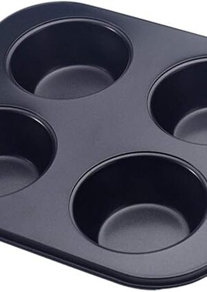 EKDJKK 4-Hole Muffin Pan, Bakeware Non-stick Cupcake Baking Pan Mini Pie Pans, Heavy Duty Carbon Steel Muffin Tray Standard Baking Mold Pan for Oven Baking