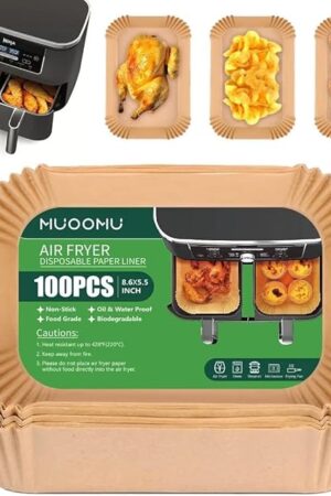 Air Fryer Disposable Paper Liners for Ninja Dual Airfryer Accessories, Non-Stick Parchment Rectangular for Baking, Oil Proof, Water Proof, for Microwave Oven (100PCS, 8.6in x 5.5in)