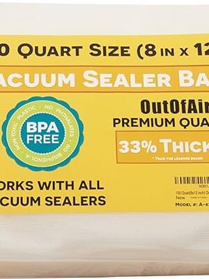 100 Vacuum Sealer Bags: Quart Size (8" x 12") by OutOfAir Works with FoodSaver & Other Machines - 33% Thicker BPA Free, Commercial Grade, 8 x 12 inches