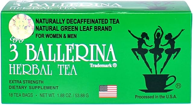 3 Ballerina Chinese Herbal Green Leaf Organic Detox Tea for Weight Loss, Extra Strength- Diet Fat Slimming Drink-Caffeine Free, 18 Tea Bags (1 Box)