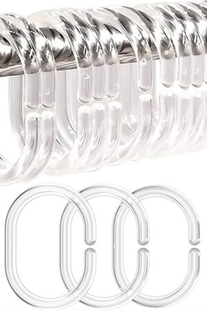 24 PCS Shower Curtain Rings, Plastic Clear Shower Curtain Hooks, C-Shaped Rings Hook Hanger Bathroom Shower Window Rod